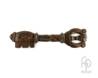 Wooden Wall Mount Key Holder in the Shape of a Key. Hand Carved in Honduras