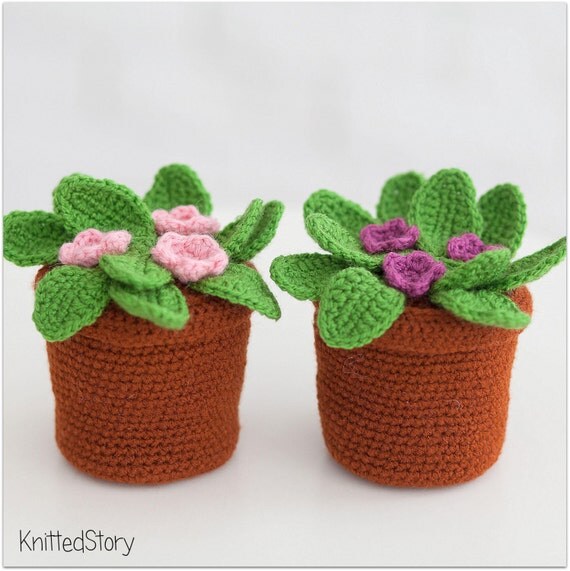 Crochet flowers in the pots flower home decor crochet