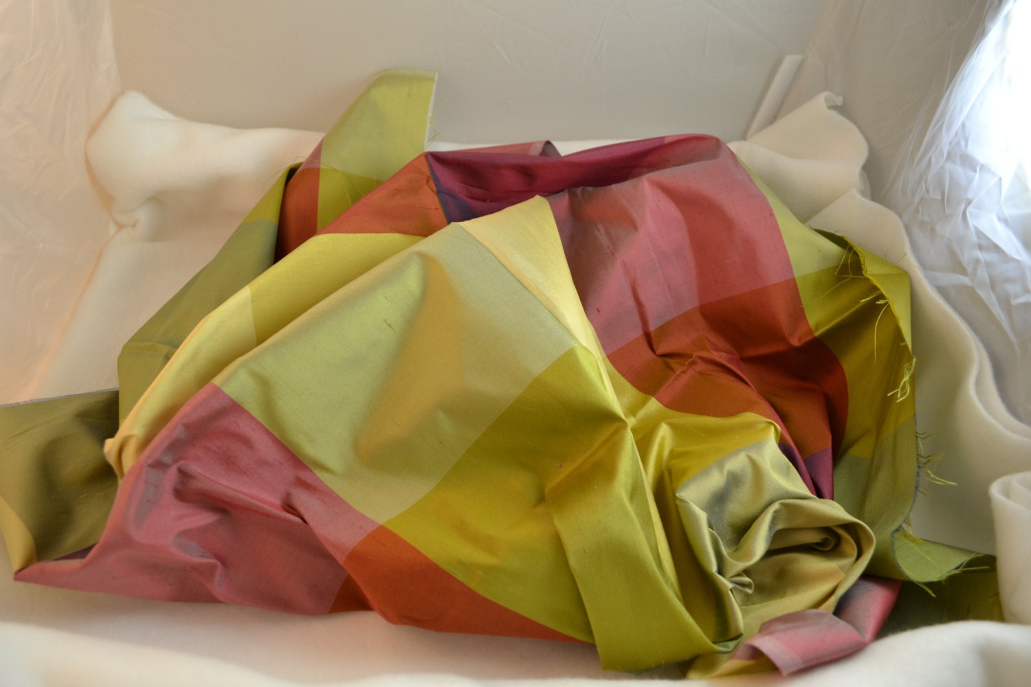 Silk fabric Plaid Destash About 1 Yard Silk Dupioni