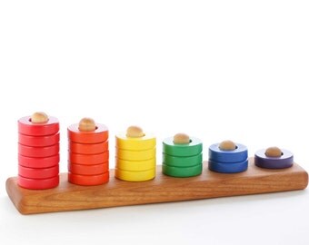 Wooden Toy Ring Stacker - Rainbow - Montessori