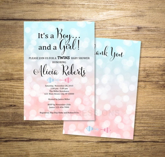 Blue and Pink Bokeh Twins Baby Shower Invitation by DPIexpressions