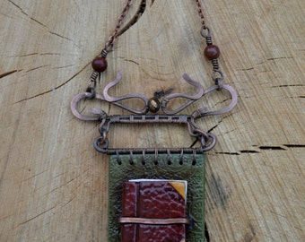 Book lover jewelry Book pendant Polymer clay book Wire wrapped pendant Copper wire jewelry Polymer clay creations Book necklace Fairy tale