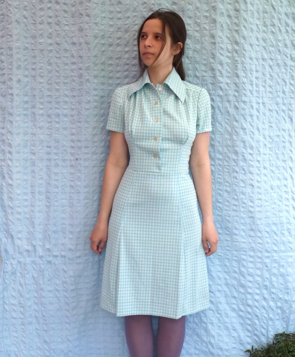40s 50s waitress dress 1950s vintage dress white blue