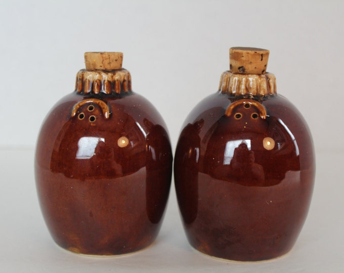 Vintage Oven Proof Hull Brown Drip Salt and Pepper Shakers
