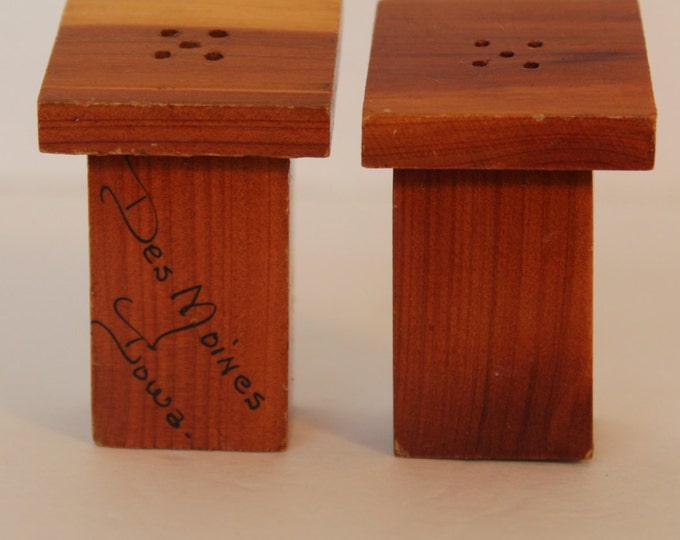Vintage Wooden Outhouse Salt and Pepper Shakers, Iowa Souvenir
