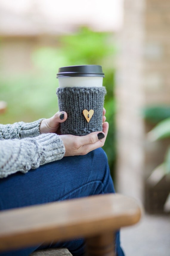 Knit Coffee Sleeve Knit Travel Mug Sleeve Coffee Cozy Heart