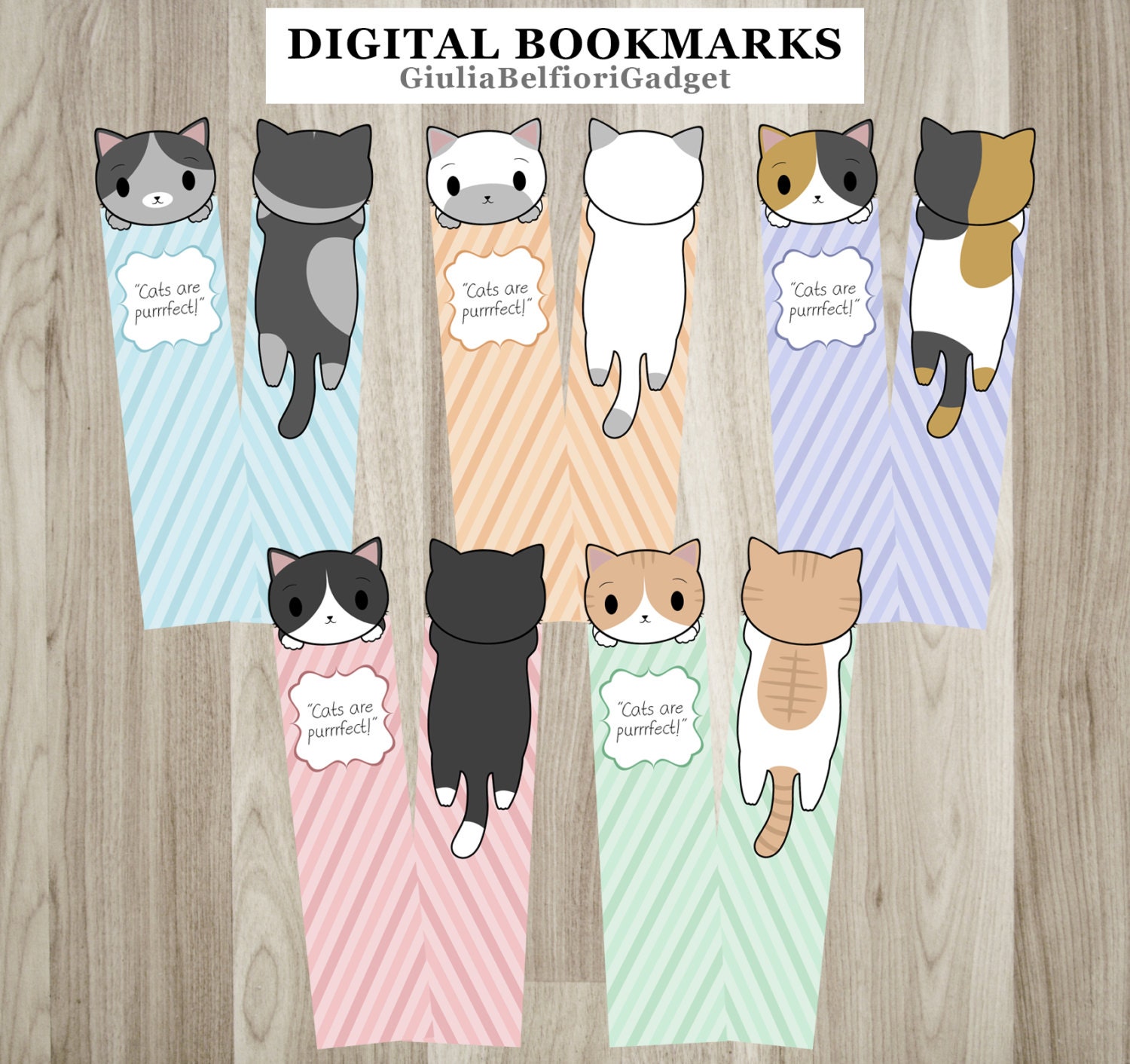 Cat bookmark digital bookmarks funny gift by GiuliaBelfioriGadget