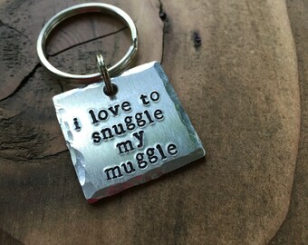 I Love To Snuggle My Muggle Pet ID Tag, Dog Tag, Hand Stamped Pet Tag
