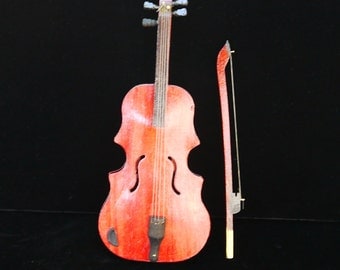 Vintage Miniature Wooden Fiddle Instrument Violin 10" , Detailed Hand Crafted, Music Lover or Holiday season Gift