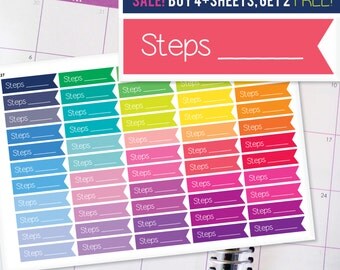 Steps Workout Flag Planner Stickers To Be Used With Erin Condren LifePlanner (ECLP), Happy Planner - 55 Stickers (#7027)