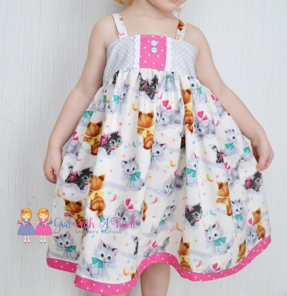 Toddler Dress Baby Girl Dress Cat Dress Kitty by GirlWithATwirl