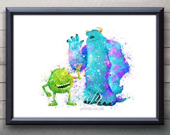 Disney Pixar Monsters Inc Mike and Sully Watercolor Poster Print - Watercolor Painting - Watercolor Art - Kids Decor- Nursery Decor