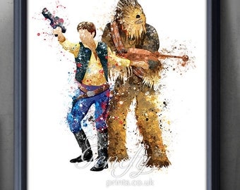 Star Wars Han Solo Chewbacca Watercolor Art Poster Print - Wall Decor - Watercolor Painting - Home Decor - Kids Decor - Nursery Decor