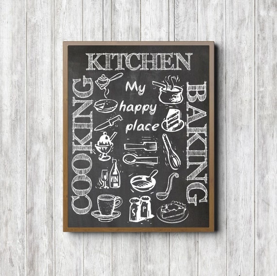  Kitchen  Chalkboard Wall Art  Printable My Happy Place Quote