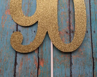 90th Birthday Cake Topper, 90th Cake Topper, 90 Birthday Cake Topper, Ninety Birthday, Gold Cake Topper, 20th,30th,40th,60th,70th,80th