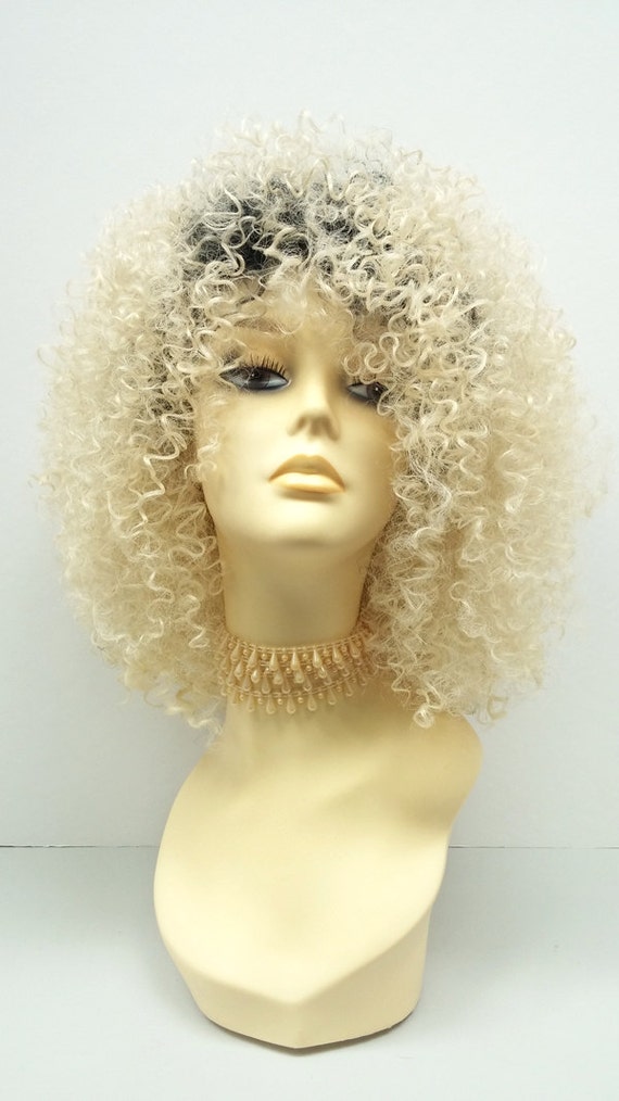 Light Blonde Long Afro with Dark Roots Wig. Heat by ParamountWigs