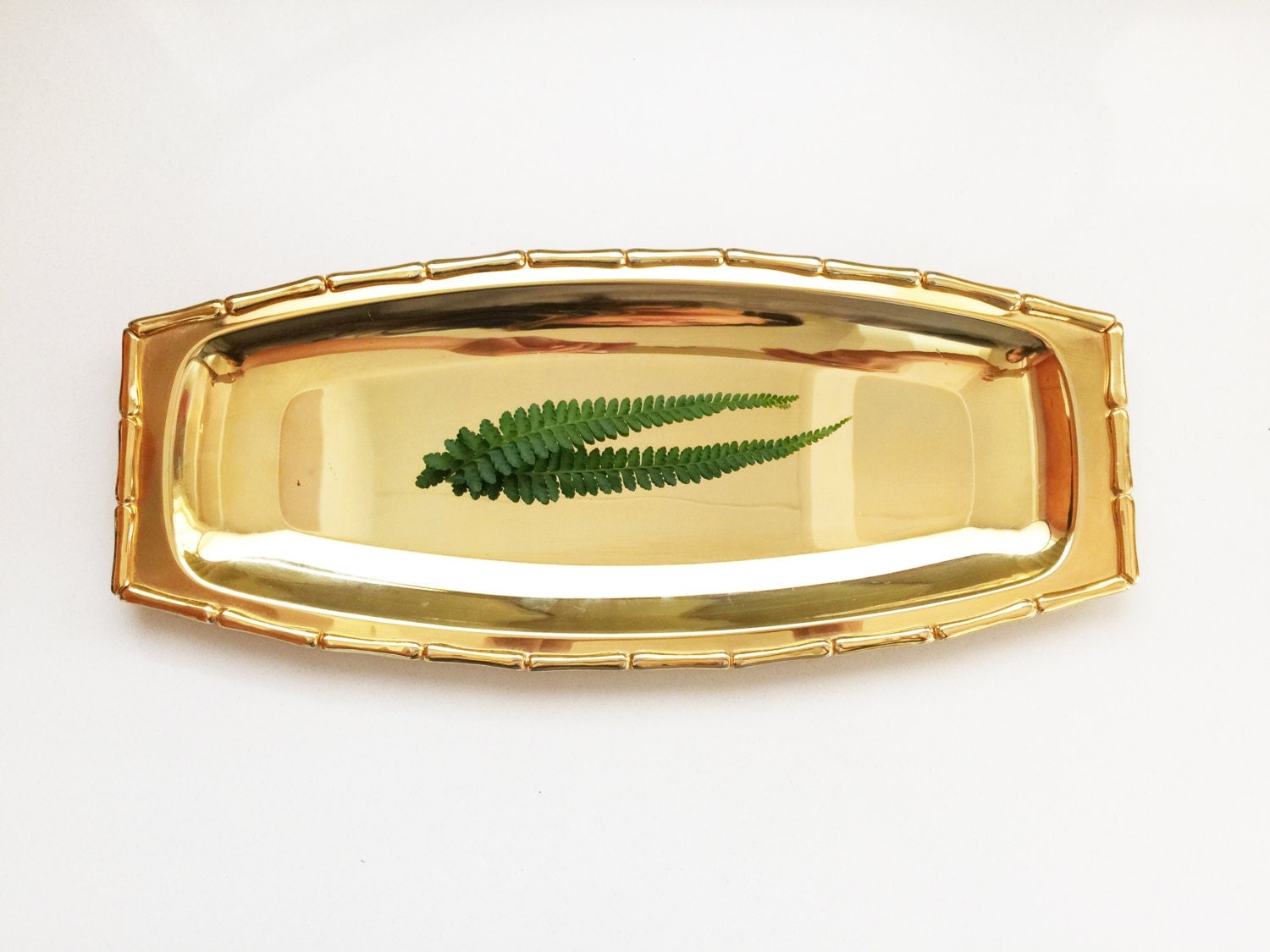 Vintage Gold Rectangle Tray Gold Decorative Bamboo Trim