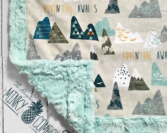 Adventure Awaits - Minky Baby Blanket - - Sea Glass Hide