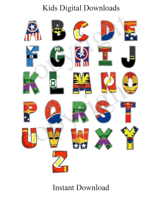 Superhero Font Alphabet superhero by KidsDigitalDownloads on Etsy