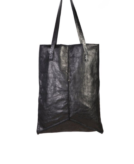 the tote bag black leather