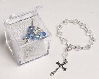 Baptism Rosary Favors, Mini (Real) Crystal Rosary Baptism Favors, Communion Favors - As low as 3.40 each
