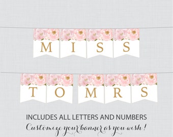 Printable Banner with ALL Letters and Numbers - Pink and Gold Floral Bridal Shower Decoration - Blush Pink Garden Bridal Shower Banner 0007