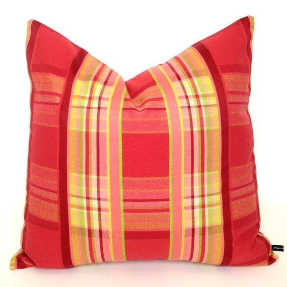 Spring Summer plaid pillow cover 20x20 red by FlossieandRay