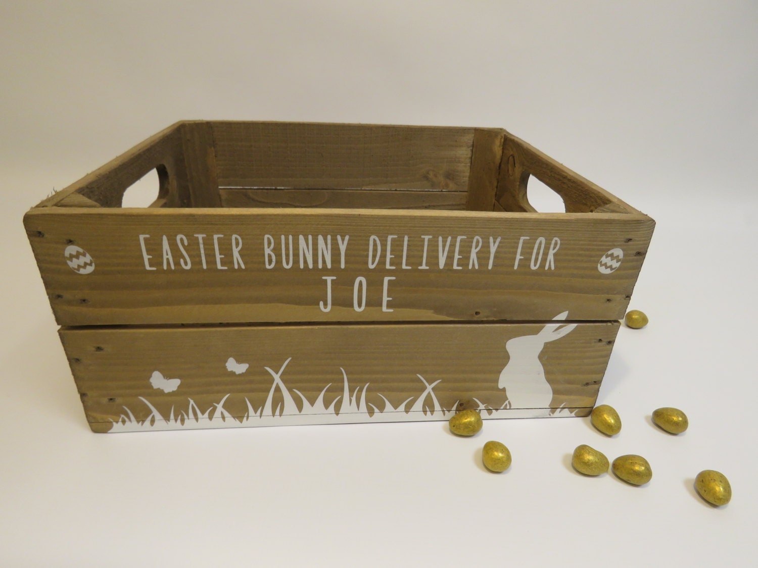 Personalised Easter Crate Wooden Easter Bunny Gift Box Easter