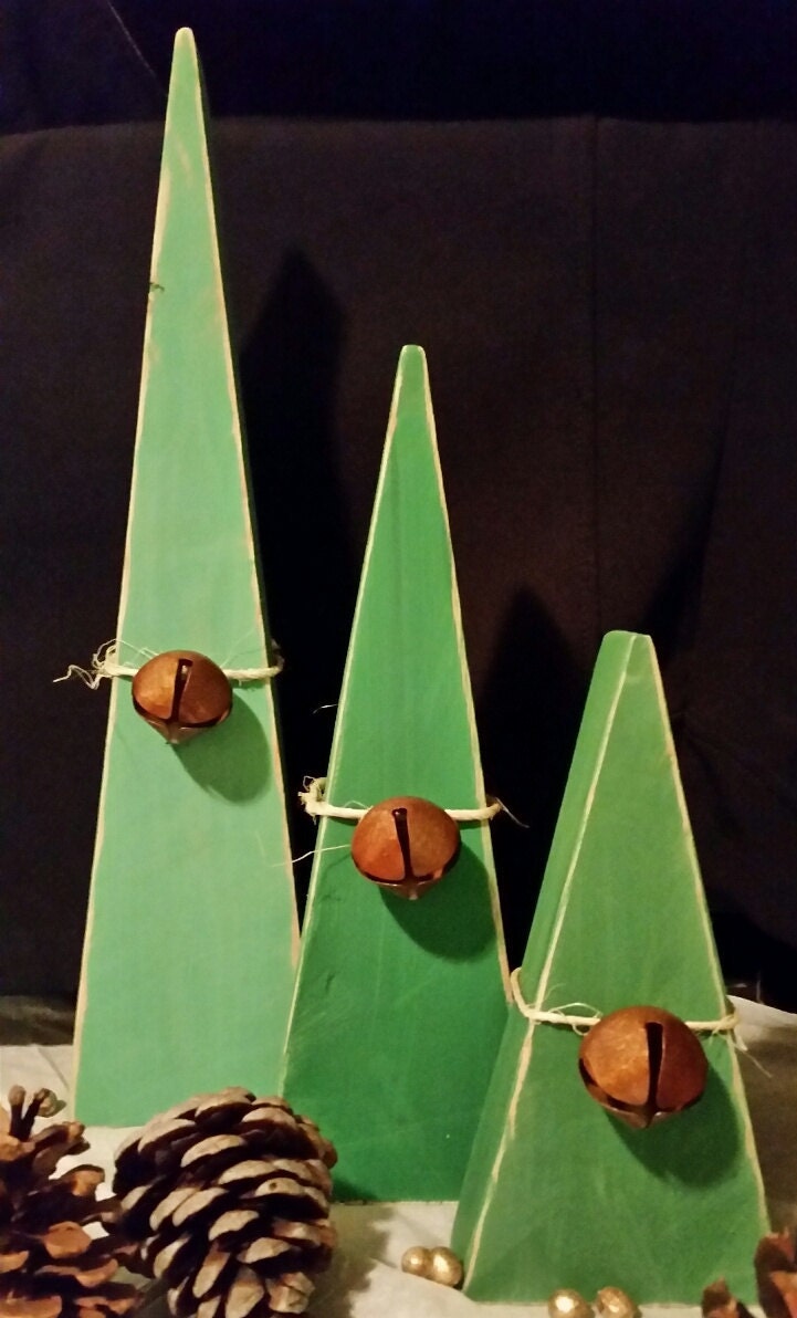 Christmas Trees Rustic Wooden Primitive Set of 3 Home Decor