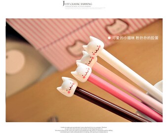 Kawaii Cat Pen - .5mm + Black Ink - Kitty Planner Goodies, Kawaii Pen, Planner Accessories, Planner Pen, Stationery, Ships from USA - IMP15