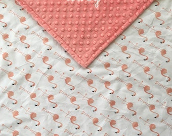 Coral Flamingo Baby Blanket, Coral Minky Blanket, Flamingo Minky Blanket, Flamingo Theme, Baby Shower Gift, Personalized Baby Blanket