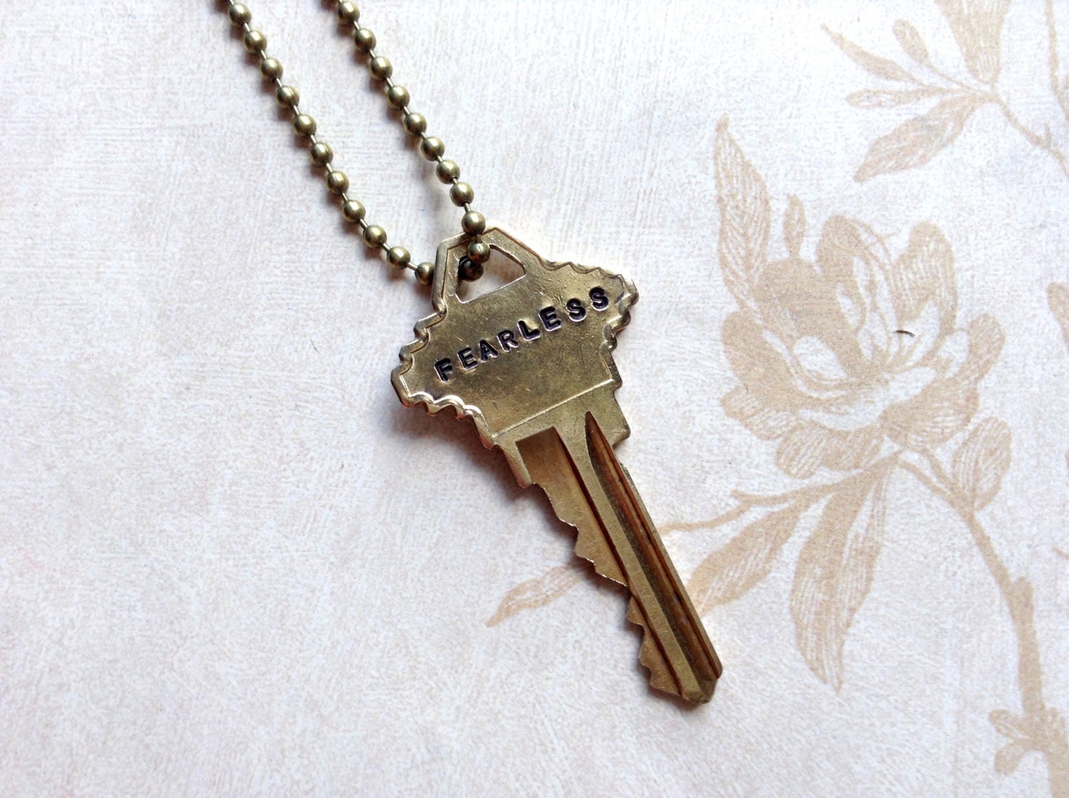 Vintage Fearless Key Necklace/ Jewelry / Stamped Vintage Key