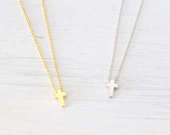 Tiny Cross Necklace - Gold, Silver, Kids Woman necklace, Children necklace, Cross Charm, Cross Pendant - Christmas Baptism Gifts
