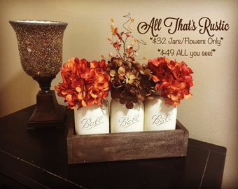 Fall Home Decor, Fall Decor, Fall Table Centerpiece, Fall Decoration, Rustic Home Decor, Painted Mason Jars, Mason Jar Decor, Fall Mason Jar