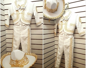 Traje De Charro Mariachi Mexicano Bordado para Bebe Nino Bautizo Fiesta Mexican Charro outfit suit Costume Embroidery Authentic Baptism