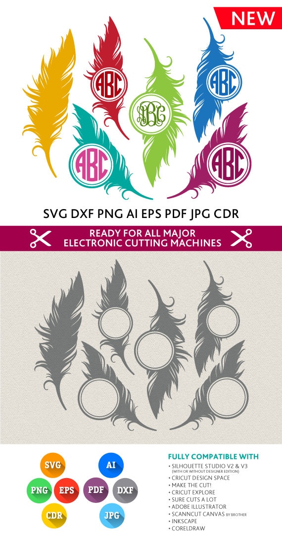 Feather Monogram Frame Svg Cut Files SVG DXF by PremiumSVG