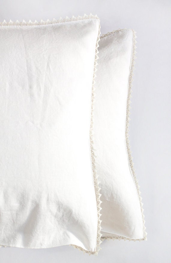 Linen pillow shams with laces standard pillow shams king