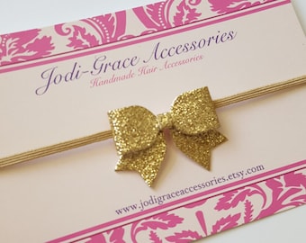 gold hair bow.MINI hair bow.gold glitter hair bow.gold baby headband.gold baby hair clip. infant headband. newborn headband. glitter bow
