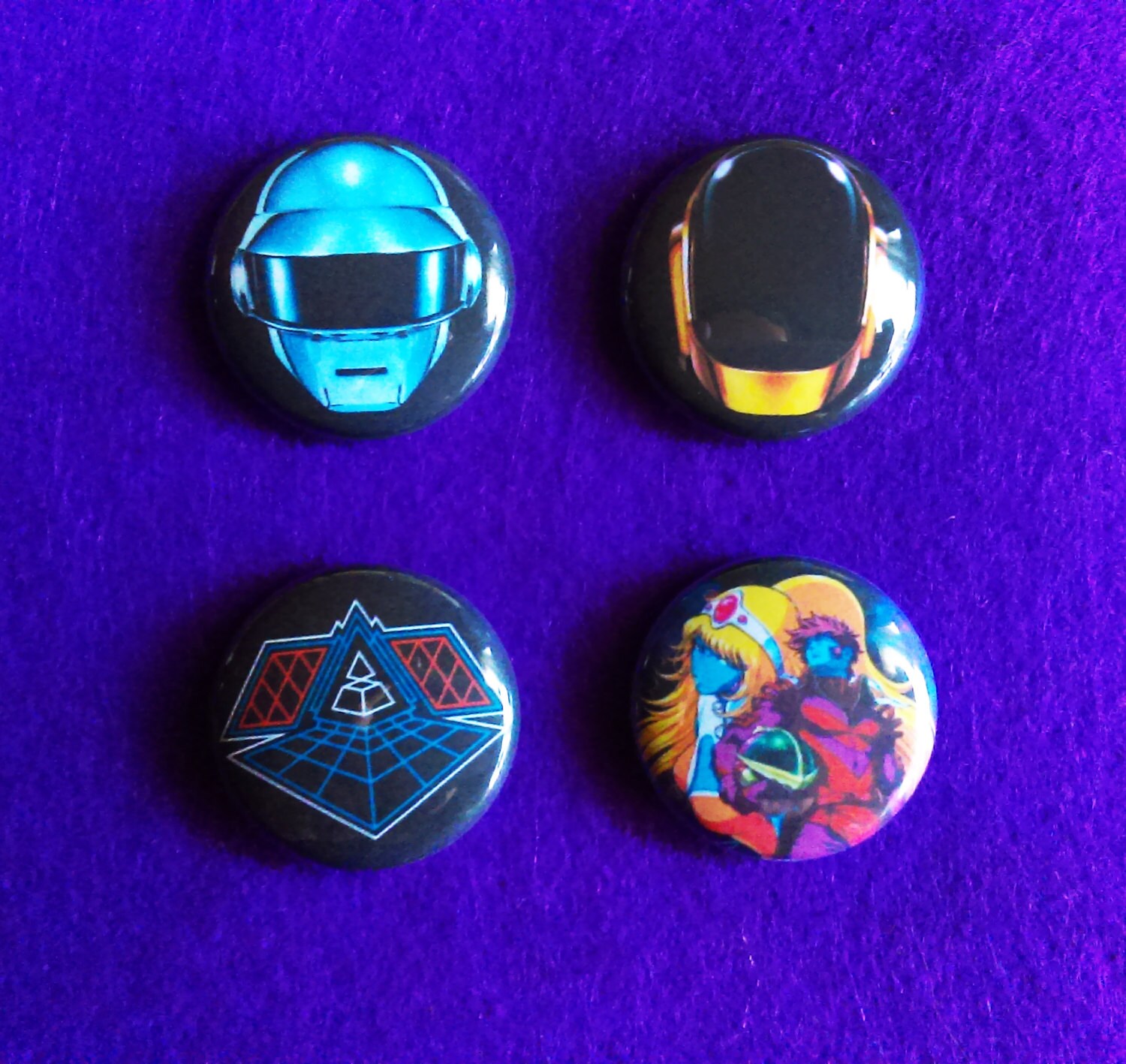 Daft Punk Pin Set 4 Buttons by DesignerButtons on Etsy