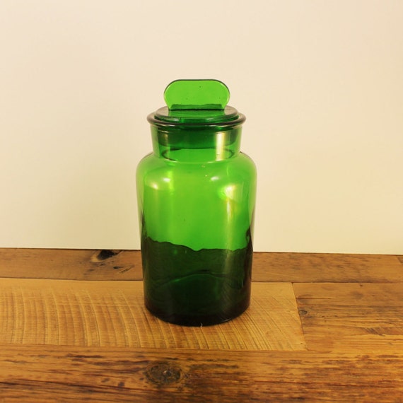 Vintage Green Apothecary Jar Large Emerald Green Glass