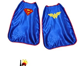 Superman OR Wonder Woman Toddler Cape- Blue DC Comics Super Hero Boys or Girls Silk Cape Costume