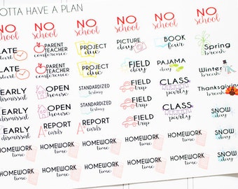 Planner Stickers Elementary School Calender for Erin Condren, Happy Planner, Filofax, Scrapbooking