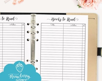 Books to read: Printable planner inserts A5, fits Filofax, Kikki K. Books checklist, books planner, books printable, book to do list