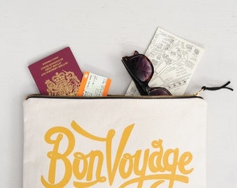 Travel Document Organiser - Travel Wallet - Passport Holder - Travel Wallet Clutch - Quote Bag - Bon Voyage XL Pouch - Alphabet Bags