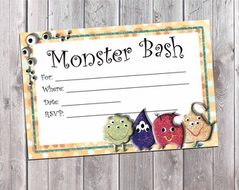 Monster Birthday Party Invitation, Fill in the blank Invite, Instant Download,