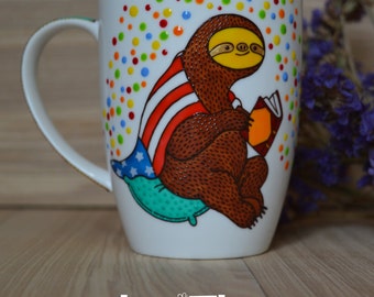 Best friend gift Sloth mug book lovers Coffee mug Cute mug Ceramic mug Sloth gift Custom flag American flag mug Sloth pillow Sloth blanket