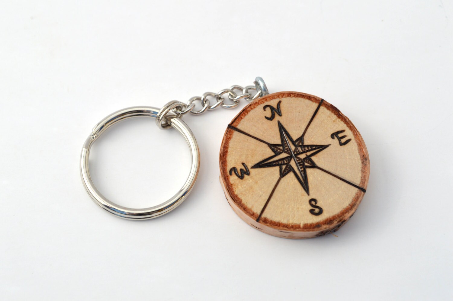 Compass Custom Wooden Keychain Pyrography Wood Burning