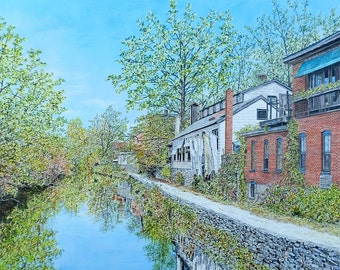Water Painting - Country Prints - Blue Landscape - Americana Art - Trees Waterfront - Matted Print