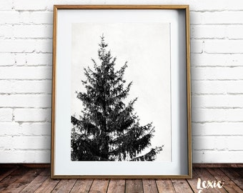 Tree Print, Scandinavian Art, Black and White Print, Pine Tree, Tree Stencil, Minimalist Art, Tree Art, Printable Wall Art, Instant Download