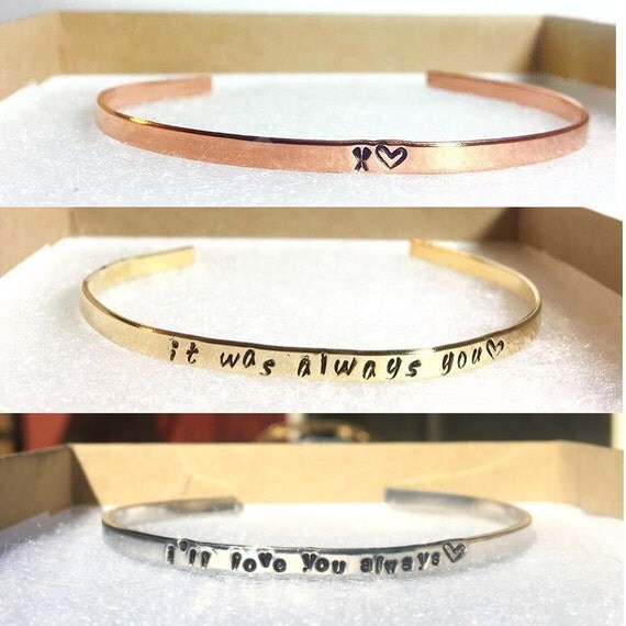 Custom Personalized Cuff Bracelet SKINNY Hand by SALTEDBYJEN